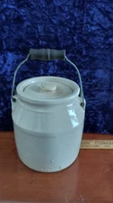 Patented 1 qt stoneware  jar/crock w/ lid and bail handle, Feb. 11, 1896 Exc !!