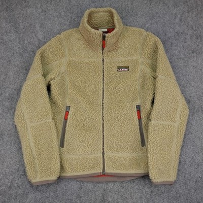 LL Bean Jacket Mens Small Oatmeal Sherpa Mountain Deep Pile Fleece Zip Sweater