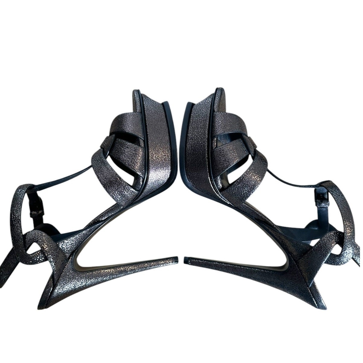 Sandali con tacco alto Saint Laurent Tribute in pelle peltro metallizzato 39 5 FIT 8 5