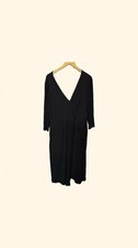 Ann Harvey Black Wrap Midi Dress UK 26 Plus Size ¾ Sleeve Occasion Evening Smart