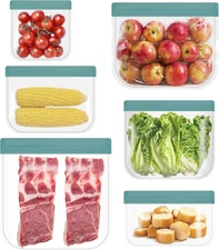 Reusable Storage Bags for Food, Freezer 2 Large,2 Medium, 2 Small, Green