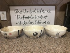 David & Lily Speckled Ceramic Bowl Set, 3-Piece 8in Round Beige/Black Soup Bowls