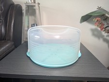 Vintage Teal Blue Tupperware Round Cake Taker Carrier w/Lid 12" Teal, Aqua Color