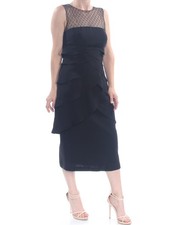 JS COLLECTION Womens Ruffles Sleeveless Tea-Length Cocktail Dress