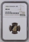1965 CANADA Dime 10C CENTS Elizabeth II NGC MS 64