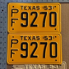 1953 Texas license plate pair PF 9270 YOM DMV Ford Chevy Dodge 23586