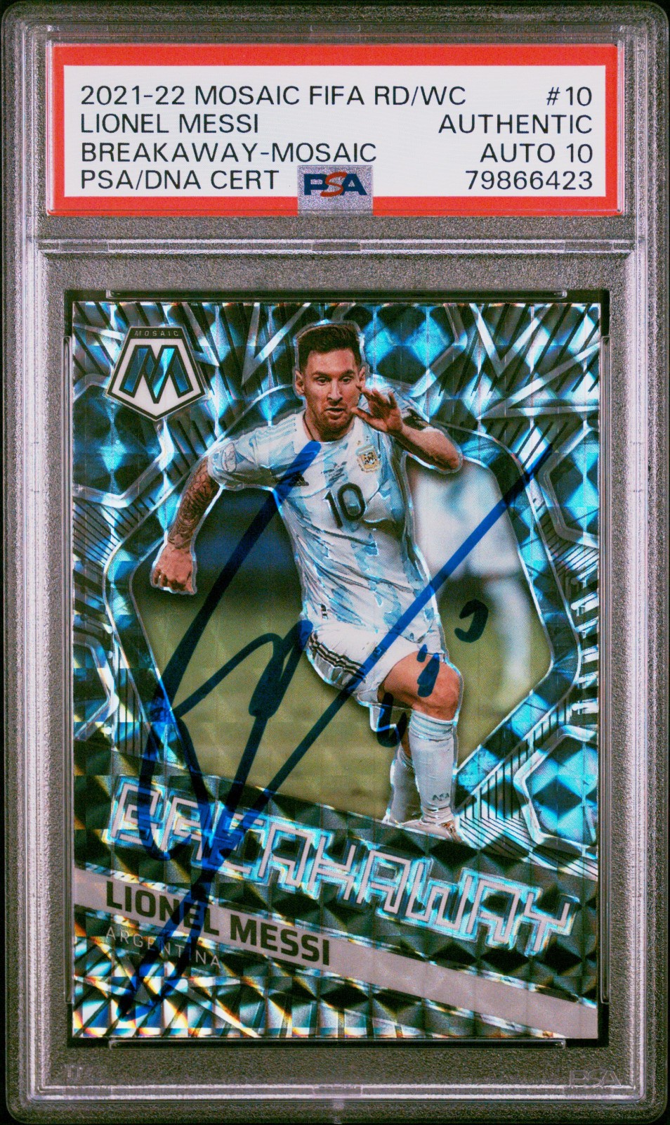 2021-22 Panini Mosaic FIFA Lionel Messi Breakaway #10 PSA Authentic AUTO 10