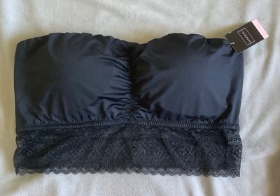 MATALAN -Black silky feel & lace trim Bandeau style bralet Size Large - BNWT
