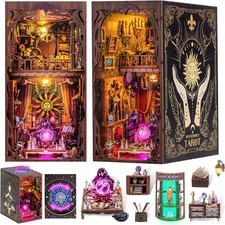 DIY Book Nook Kit for Adults 3D Wooden Puzzles Bookshelf Insert Decor with LED