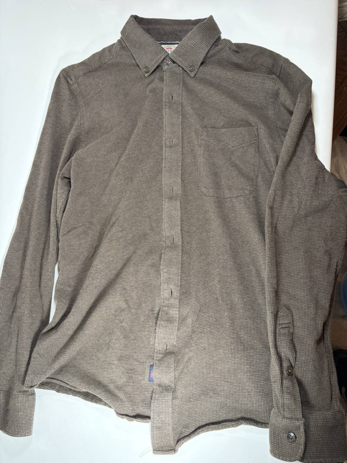 Faherty brown houndstooth button down L soft cott… - image 1