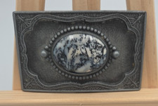 Large Western Cowboys Polished Cabochon Gemstone Belt Buckle Silver Tone