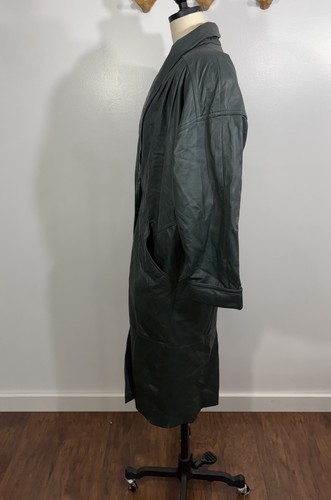 Vintage Leather Jacket Green Trench 1980s Small - Bild 4 von 12