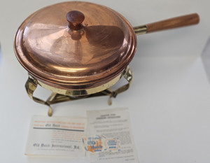 Vintage Old Dutch Copper & Brass Chafing Dish with Pan Domed Lid Stand Burner