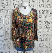 Y2k Mirror Image Colorful Retro Euro Beaded Asian Style Long Sleeve V Neck Top