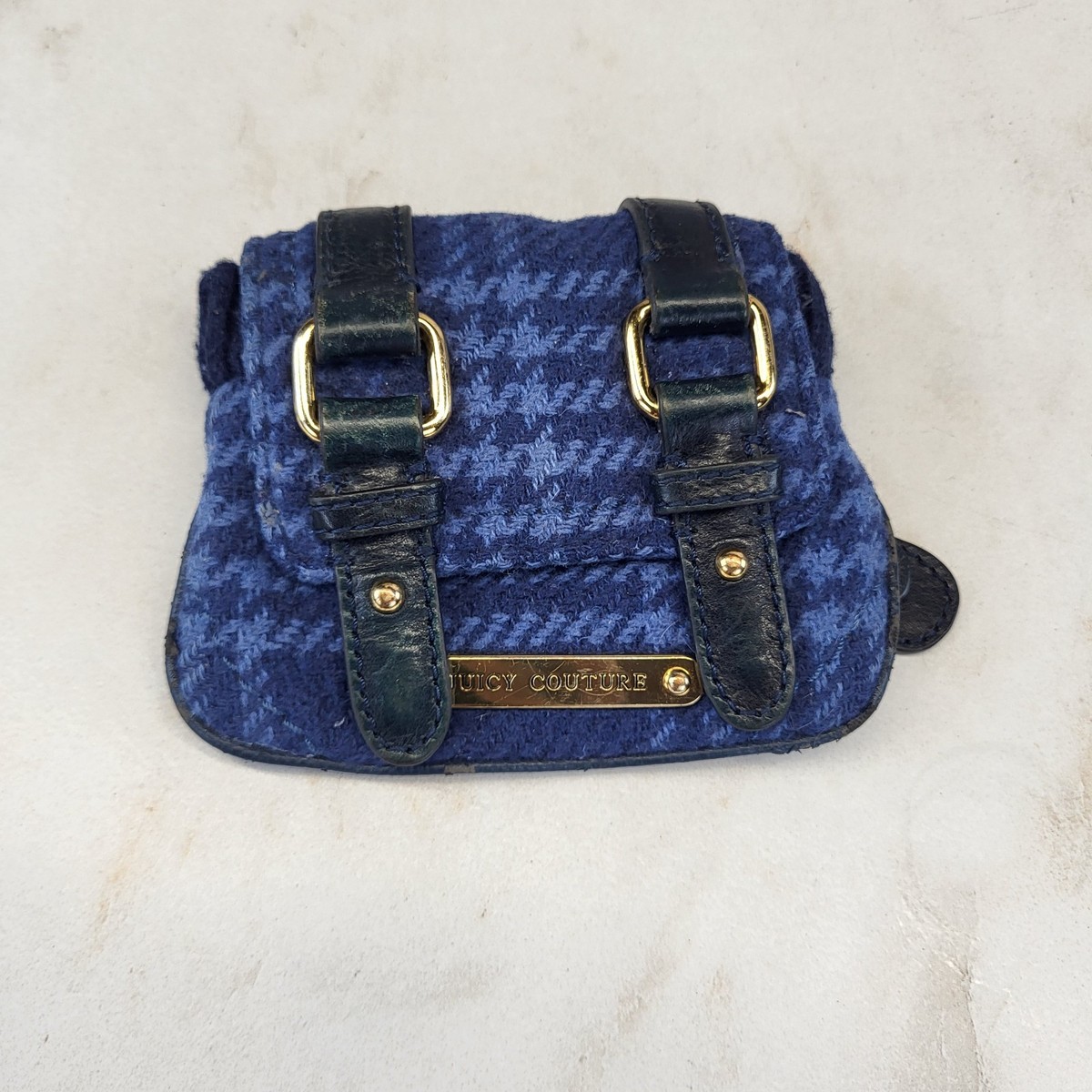 Juicy Couture Blue Wool Tartan Plaid Coin Bag Wallet