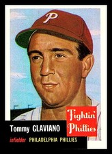 1991 Topps Archives 1953 #140 Tommy Glaviano Bio uses white text