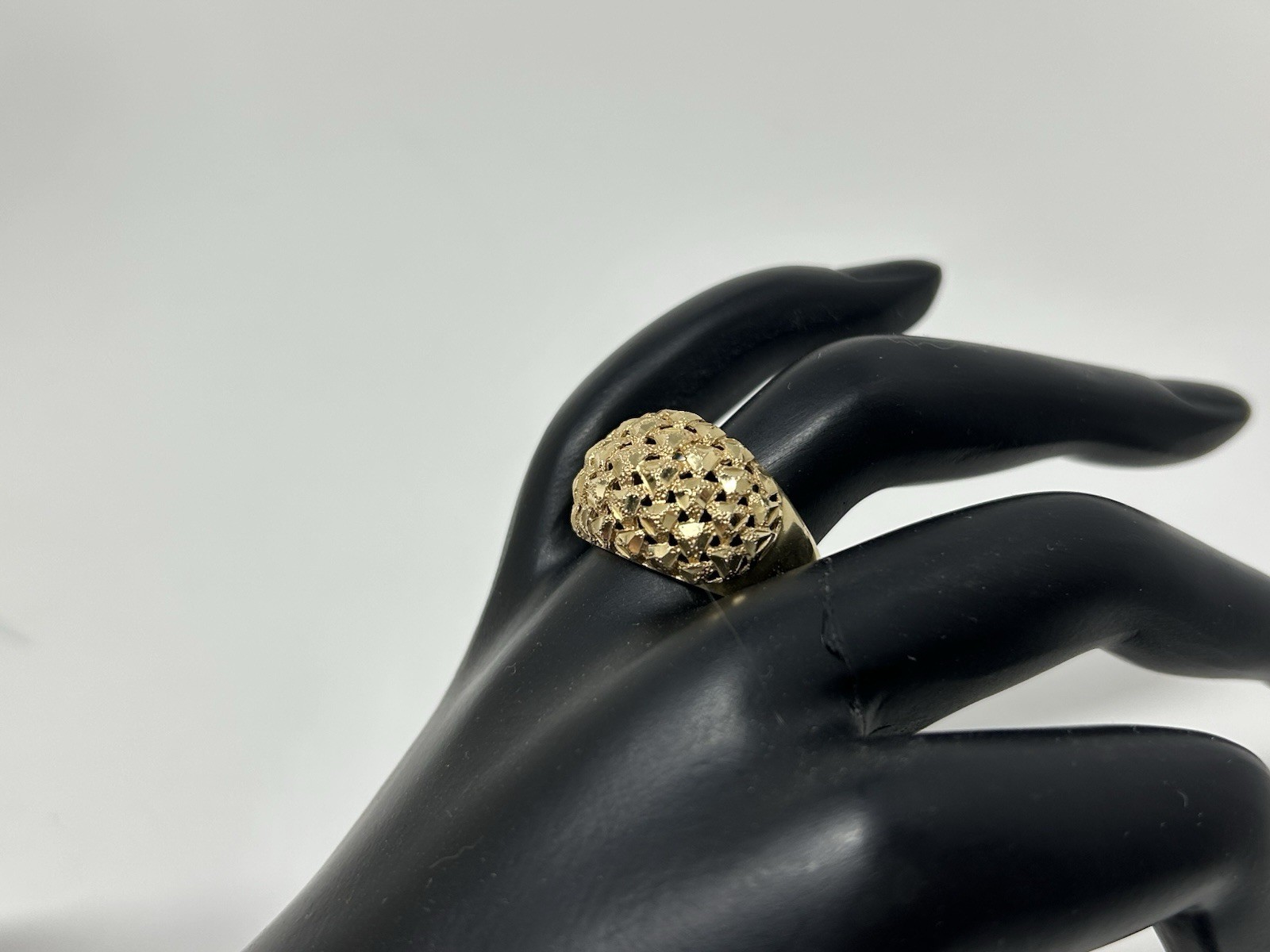 Solid 14k Yellow Gold Dome Ring, Nugget Diamond C… - image 4