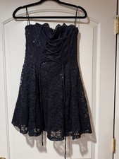 Windsor Dazzle Hour Strapless Lace Sequin Mini Dress Navy Blue Skater