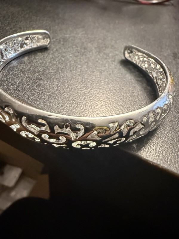 Vintage Silver Tone Filigree Cuff Bracelet Boho Openwork Scroll Design Adjust