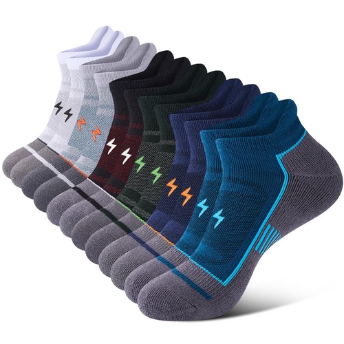Mens Ankle Running Socks, Athletic Cushioned Low Cut Moisture Wicking Cotton ...