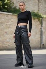 Fashion Nova Wide Leg Faux Leather Cargo Pants Street Heat Washed Black XL NWT