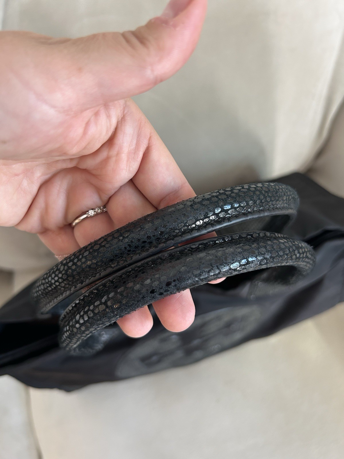 EUC Tory Burch Black Nylon and Python Embossed La… - image 10