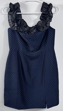Lulus Black Blue Polka Dot Mini Dress Ruffle Off Shoulder Prom Formal NWT M 
