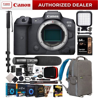Canon EOS R5 Full Frame Mirrorless Camera Body 8K Video 45MP CMOS Sensor Bundle
