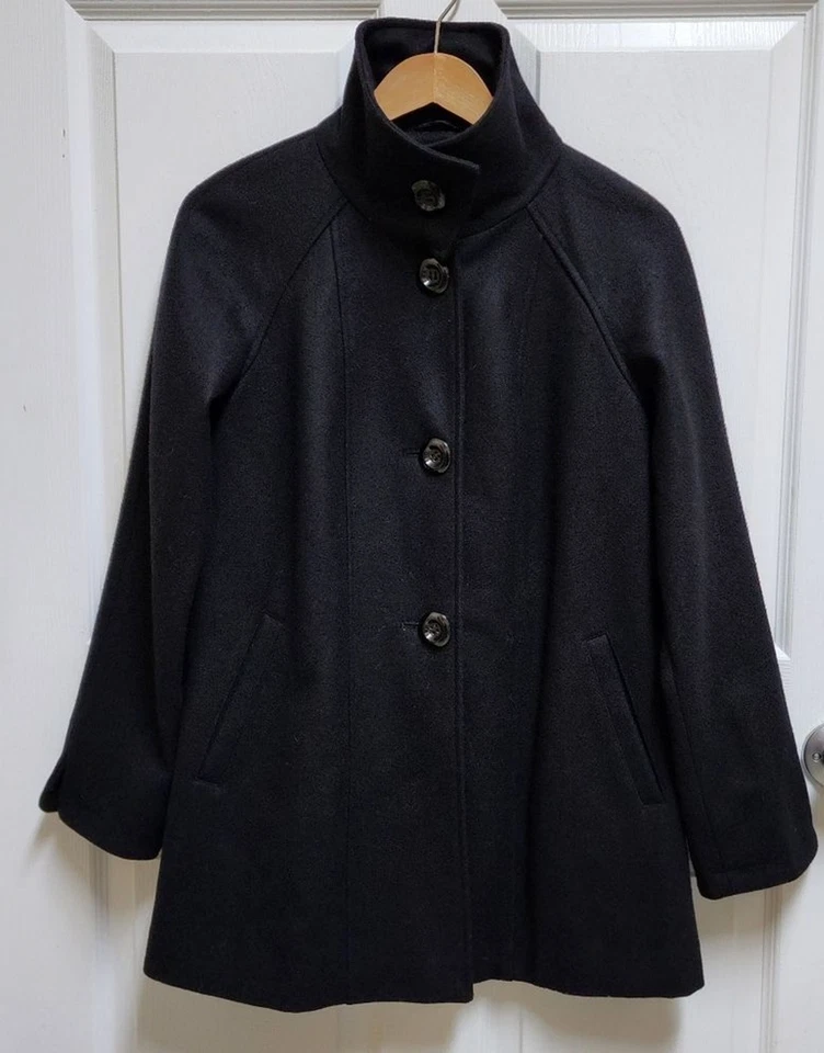 Abrigo Weather Tamer Pea para mujer talla M negro mezcla de lana botón preppy cálido al aire libre Foto 2 de 4