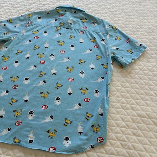 Disney Pixar WALL-E Eve & Plant Blue Button-Up Shirt Men’s Large Resort Wear - Picture 8 of 14