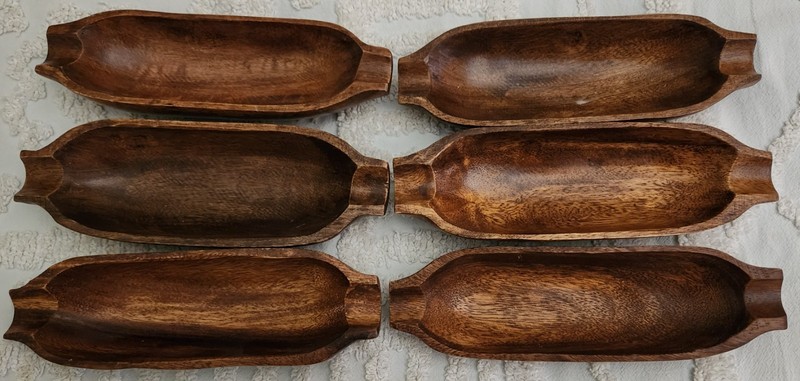 6 TEAK/ MONKEY POD WOOD CORN TRAYS 9” PHILIPPINE HANDCRAFTS - WOW! - Perfect!