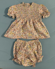 Stitchy Fish Girls 24M Floral Smocked Short Sleeve Dress Bloomer 2pc Set