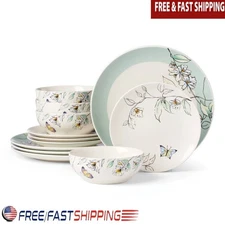 Porcelain Dinnerware Set 12 Piece Service 4 Dishwasher Safe Plates Bowls New