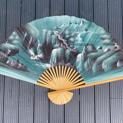 Riesiger handbemalter chinesischer Wandfächer asiatische Kunst Inneneinrichtung