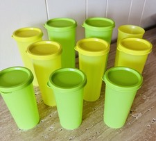 Lot of 10 Vintage Tupperware Pastel Glasses Cups lids 9  12  16 oz Tumblers