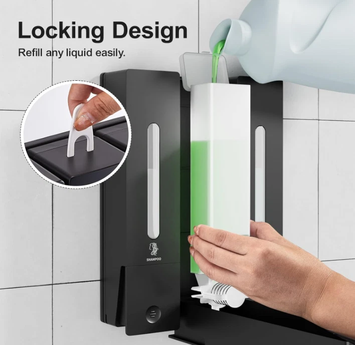Dispensador de pared 3 compartimentos sin taladro 1200 мл para baño y ducha - Изображение 4 из 4