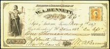 TX SAN ANTONIO Texas  Exchange Banking House of W.A. BENNETT Nov 9th, 1867 check