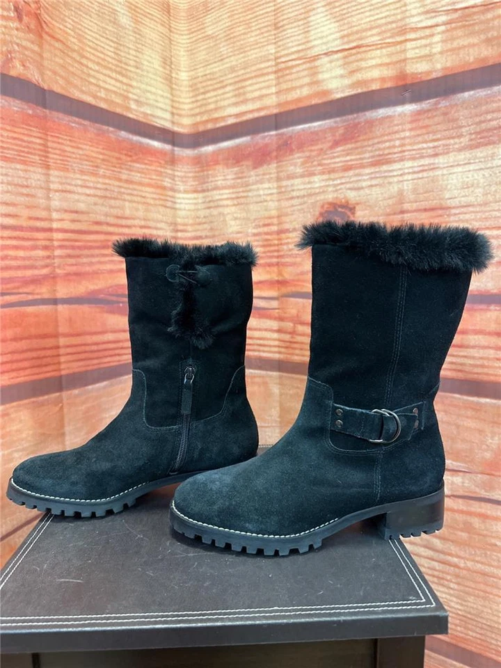 Talbots Tish Black Suede Fur Insulated Boots Size 6M TCA - Image 2 of 4