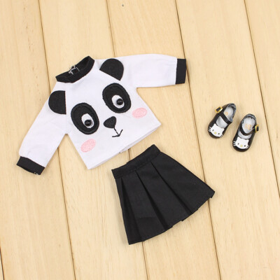 Summer panda print T-shirt + skirt + shoes for 12'' Blythe Doll Factory Outfit