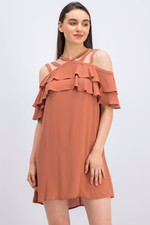 BCBG Max Azria "Chelsey" Cedarwood Brown Ruffle Mini Dress, Size Small NWT! $228
