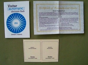 Vintage 1964 VIVITAR Automatic Electronic Flash 251 Owner's Manual