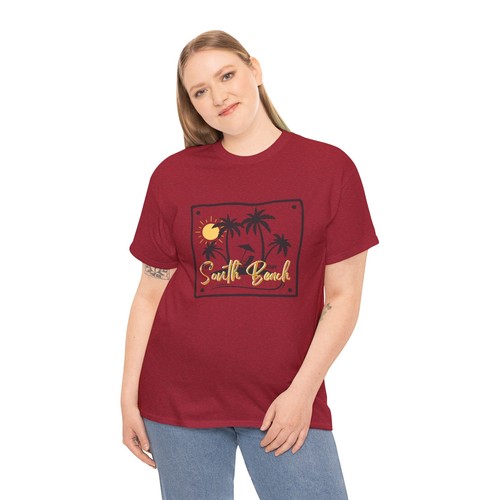 Miami Beach South Beach Unisex Heavy Cotton Tee T-Shirt 'Fun Sun' - Picture 114 of 118