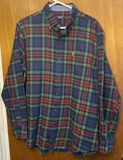 IZOD Plaid Flannel Men  s Size L Blue/Red/Green Button Down Casual Outdoor