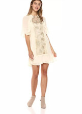Womens BCBG Max Azria, Floral Embroidered Cream and Metallic Gold Dress Sz.2 NWT