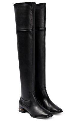 m*o様 【新品】TORY BURCH ニーハイブーツ ブラック 26cm US New Tory Burch Multi Logo Black Leather Stretch Over-the-Knee OTK