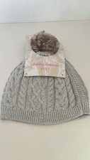Tommy Bahamas Kids Wool Blend Gray Pom Pom Cable Knit Beanie Girls Sz M 7-8