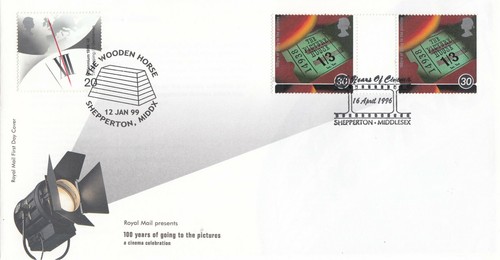 (53198) GB FDC Inventors Tale Wooden Horse 1999 + Cinema Shepperton 1996