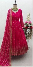 Beautiful Faux Georgette Pink Gown Bottom And Dupatta For Reception Wear