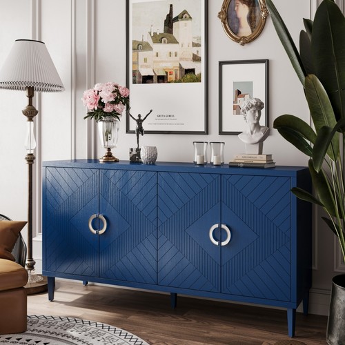 Stylish and Functional 4-Door Storage Cabinet with Pine legs and MDF - Picture 4 of 11
