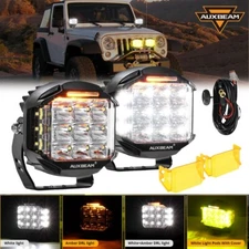 AUXBEAM 5" INCH LED Light Pods Offroad Fog Lamp DRL w/ Amber Cover For Toyota